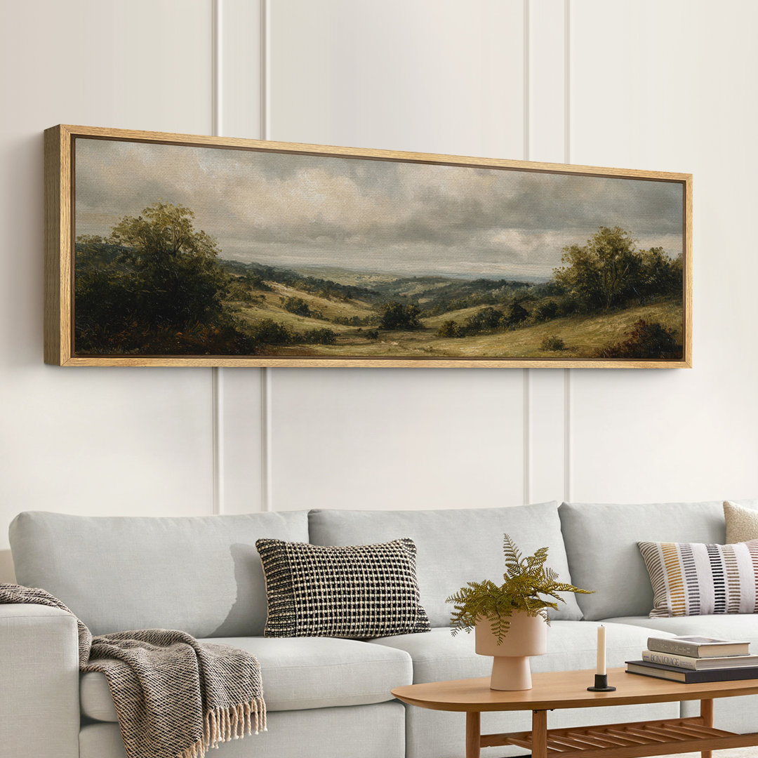 Rolling Countryside Landscape Large Framed Canvas Print Wall Art for Traditional Rustic Decor